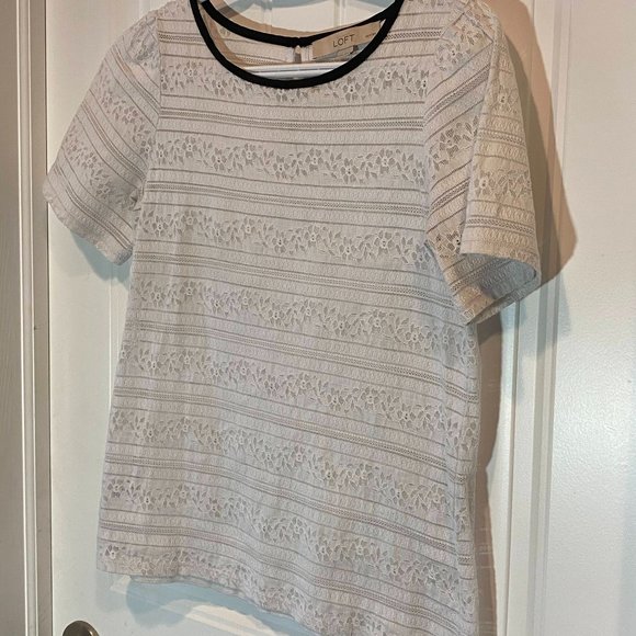 White Lace Top with Black Neck Trim - Picture 2 of 2